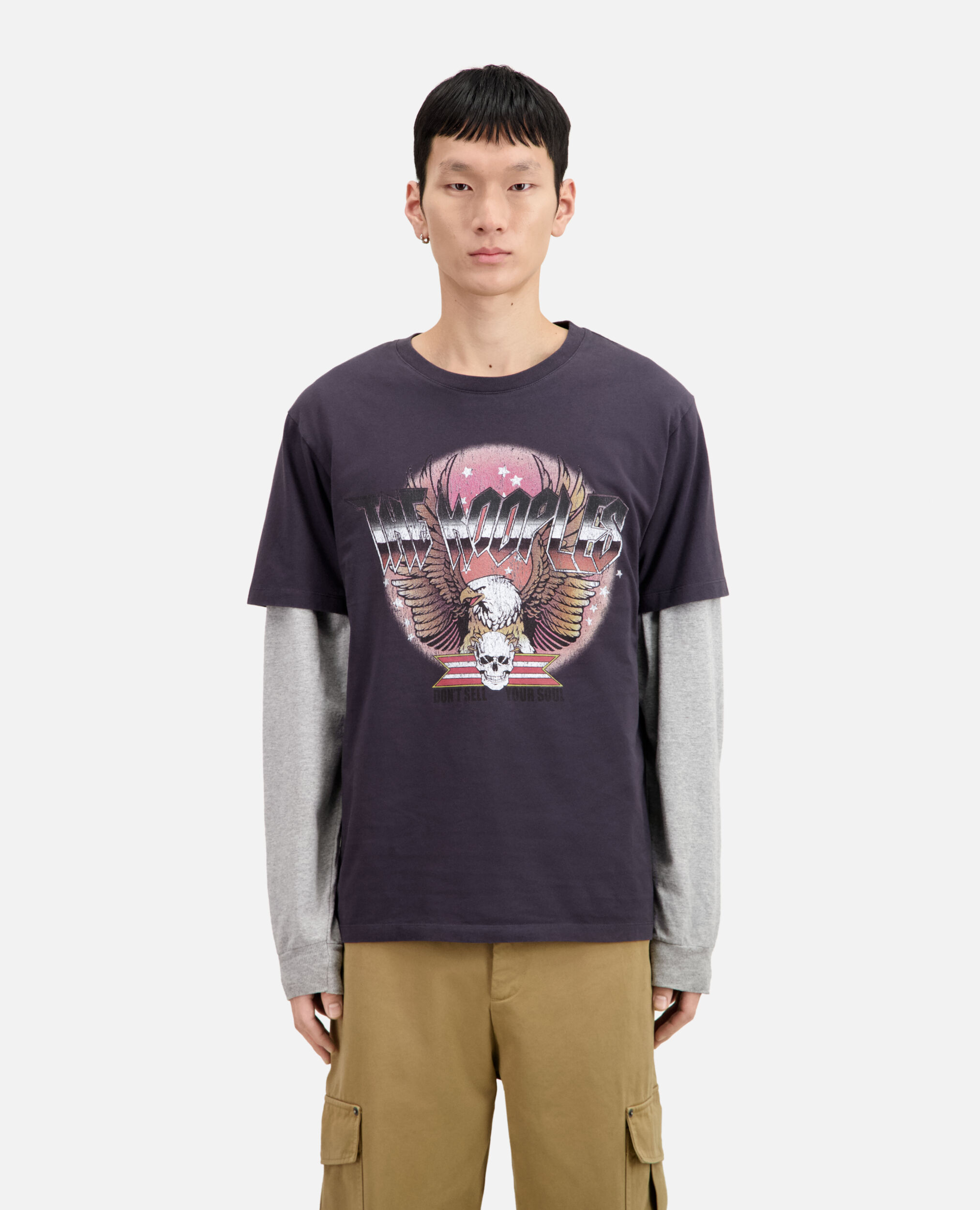 Carbongraues T-Shirt mit Rock Eagle-Siebdruck, CARBONE, hi-res image number null