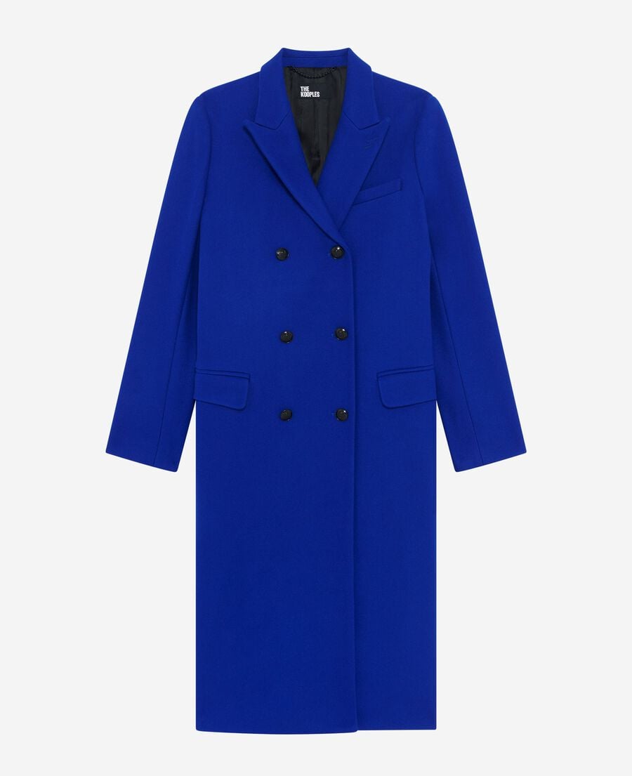 The Kooples WOMEN ROYAL BLUE long electric blue wool double-breasted coat