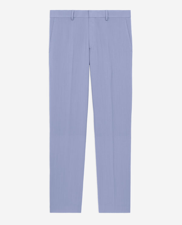 pantalon de costume bleu en laine fil à fil
