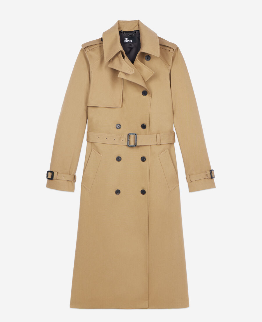 The Kooples WOMEN BEIGE long beige cotton trench coat