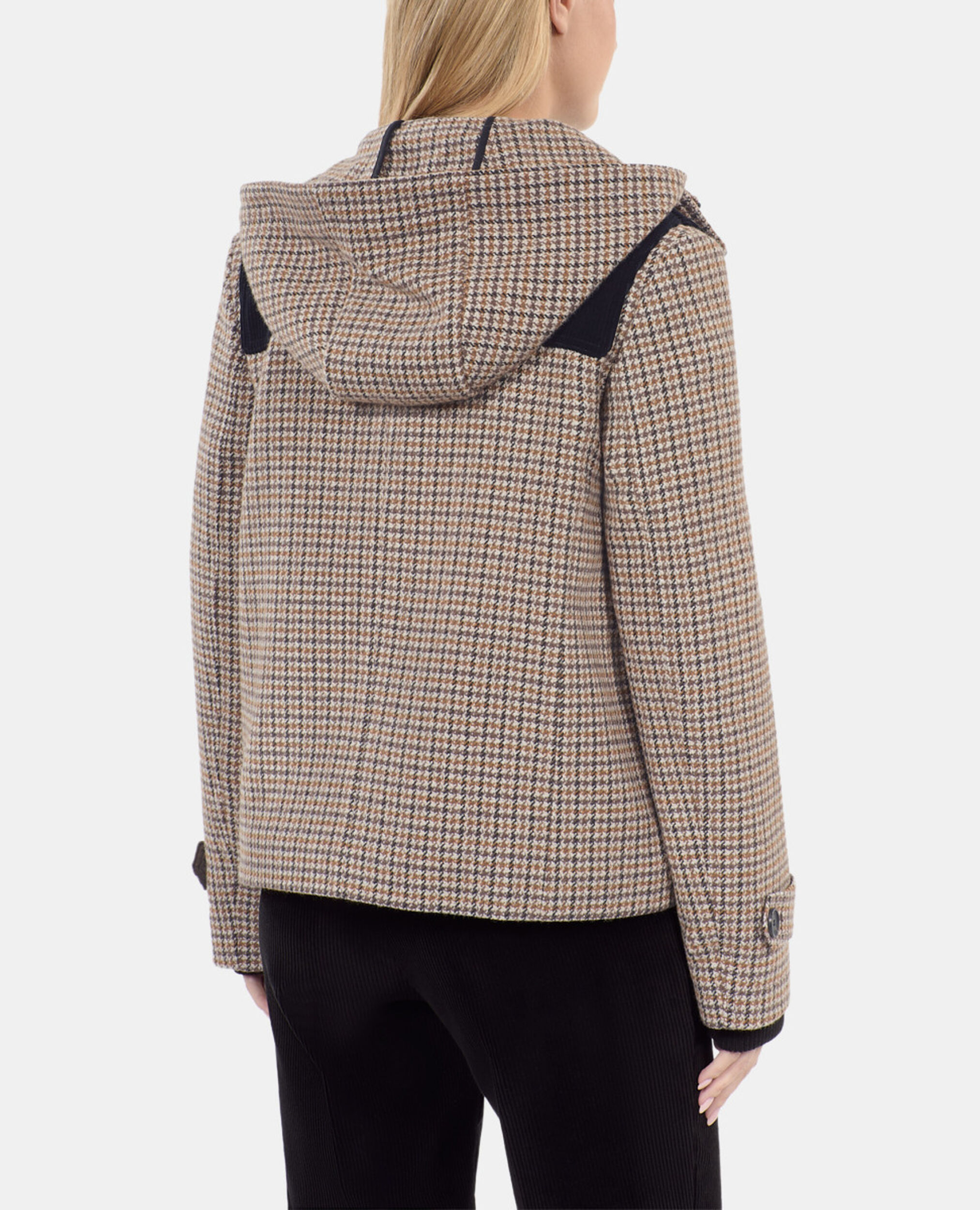 Beige Kapuzenjacke mit Hahnentrittmuster, BEIGE-BROWN, hi-res image number null