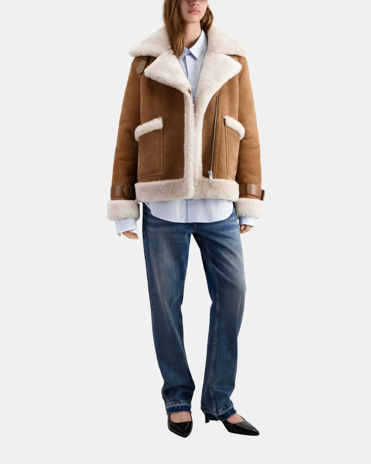 The Kooples WOMEN BEIGE camel shearling jacket