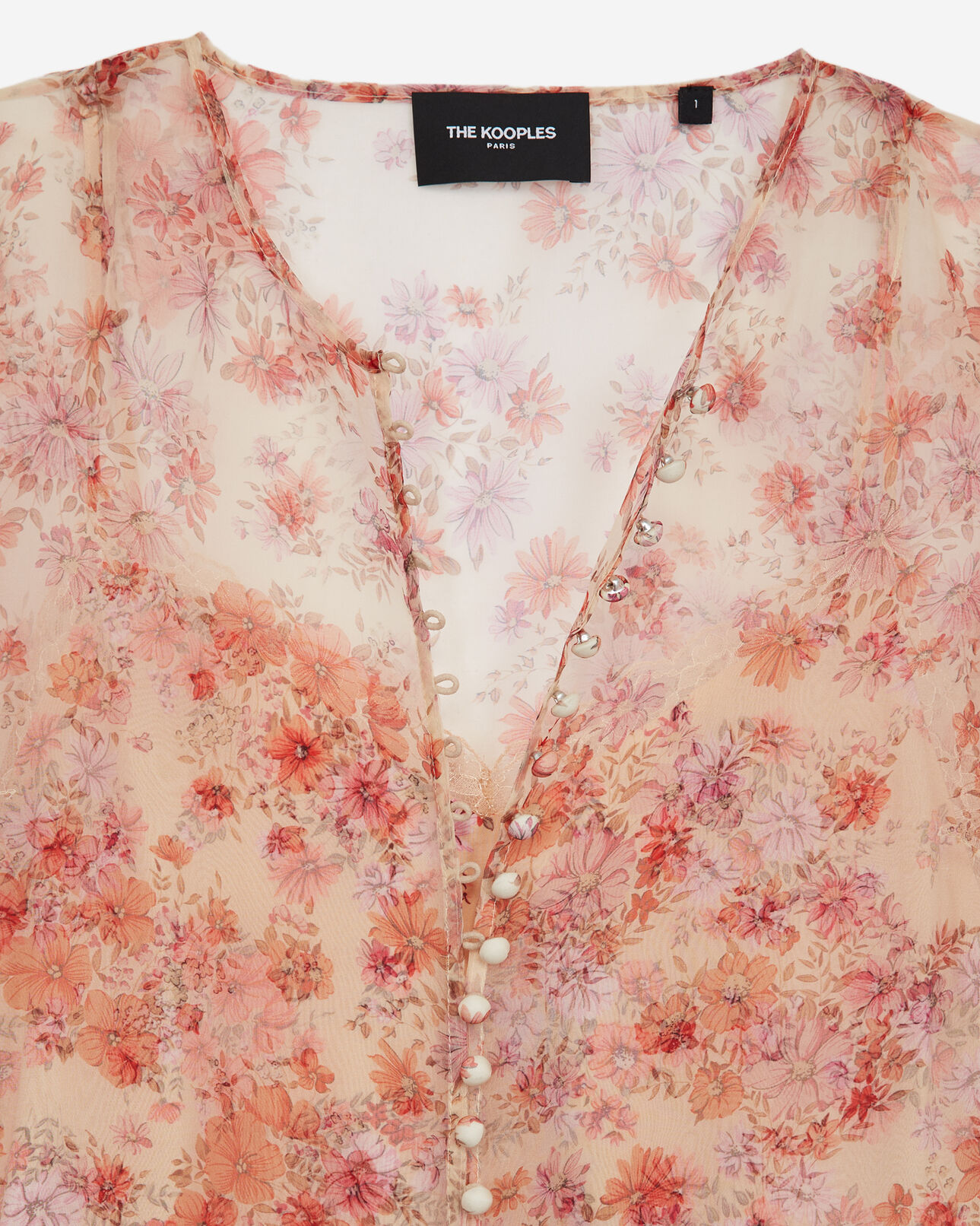The Kooples WOMEN LIGHT PINK fitted floral printed see-through top