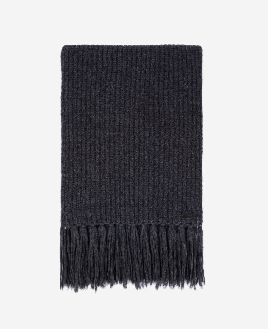 The Kooples F ANTHRACITE MELANGE grey ribbed wool-blend scarf
