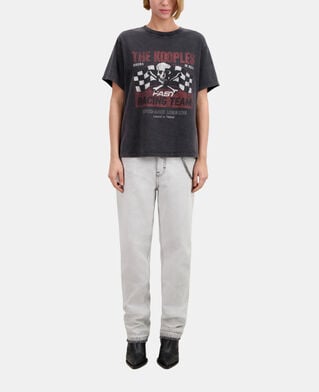 The Kooples DAMEN BLACK WASHED schwarzes t-shirt damen mit racing-skull-siebdruck