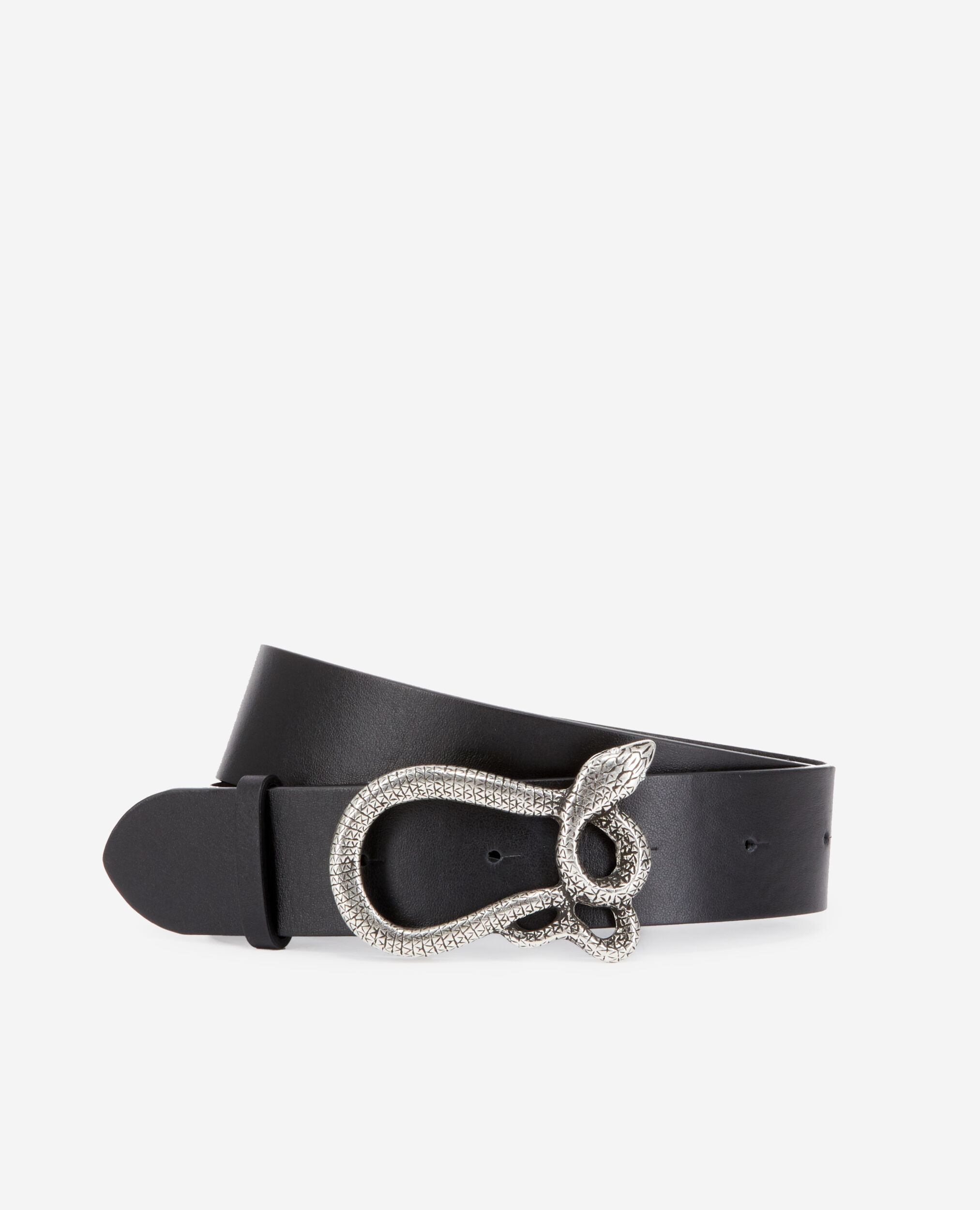 Black leather belt with snake buckle, BLACK, hi-res image number null