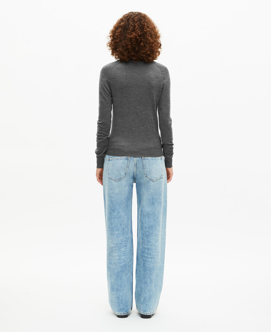 The Kooples WOMEN DARK GREY MELANGE grey merino wool v-neck sweater