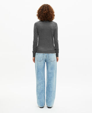 The Kooples WOMEN DARK GREY MELANGE grey merino wool v-neck sweater