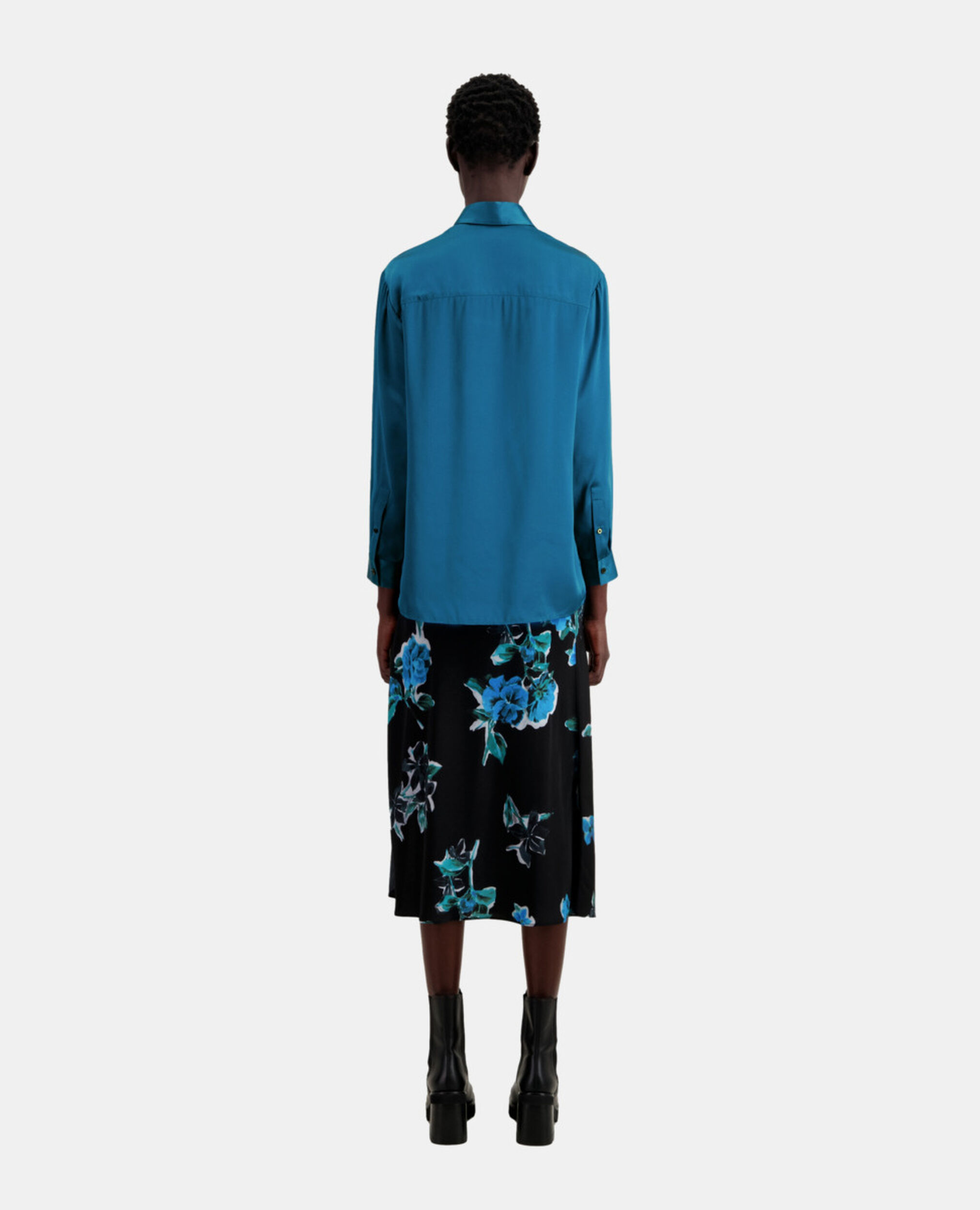 Blue silk shirt, MEDIUM BLUE, hi-res image number null