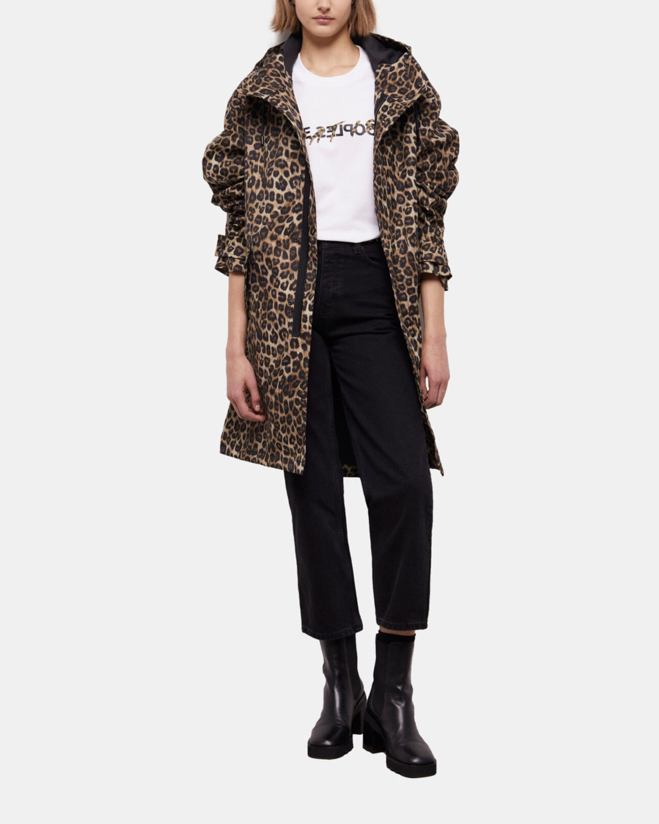The Kooples WOMEN LEOPARD long parka with leopard print hood