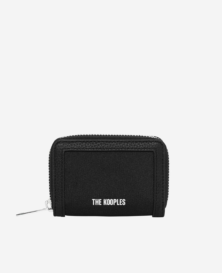 The Kooples HOMME BLACK porte-monnaie en canvas et cuir grainé noir