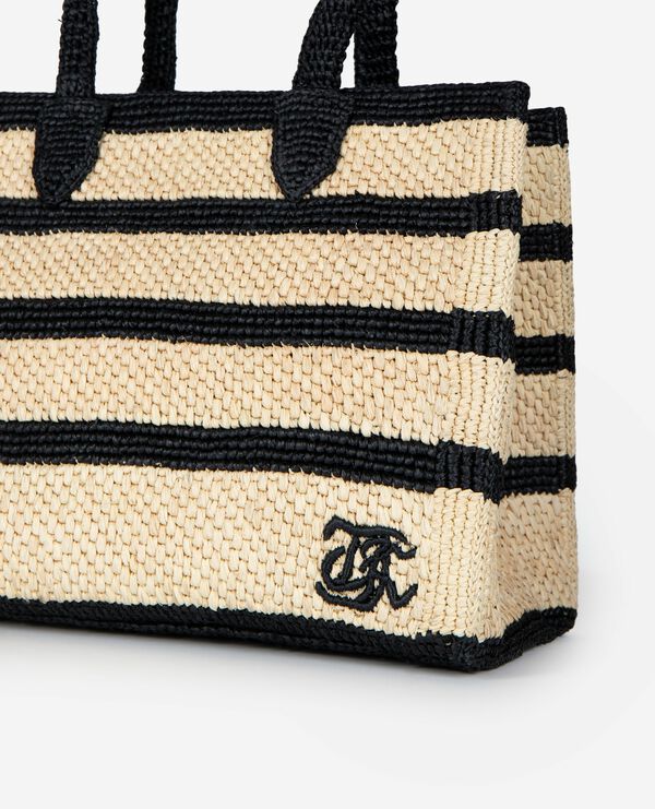 The Kooples MUJER ECRU BLACK bolso de rafia negro y crudo