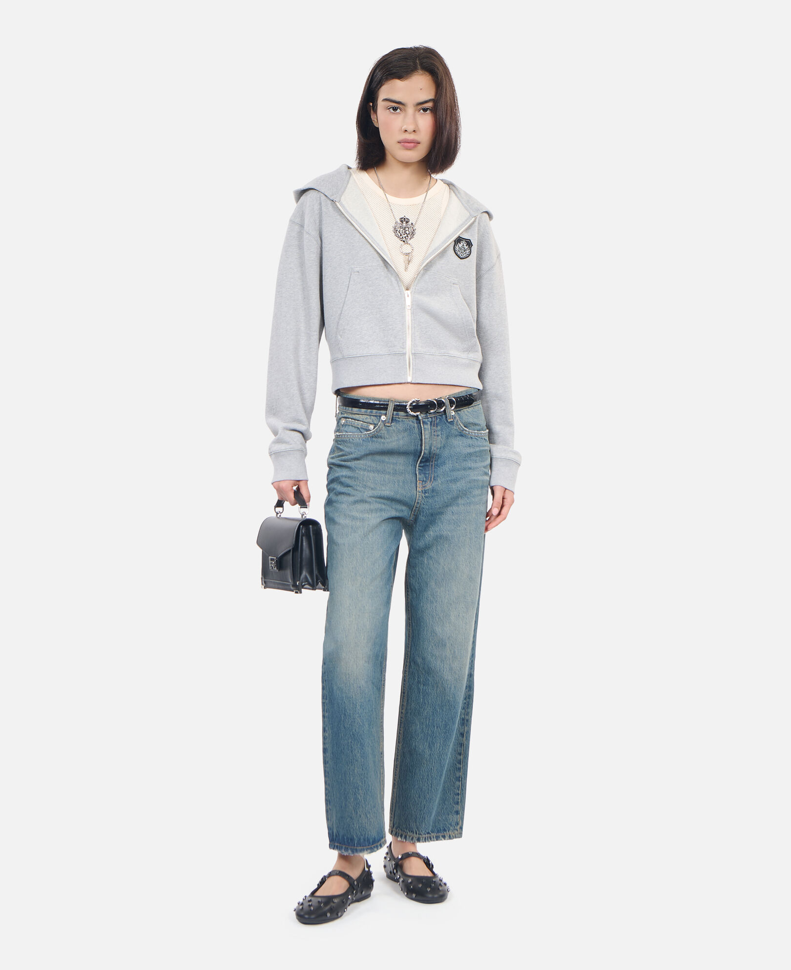 The Kooples F LIGHT GREY MELANGE grey blazon hoodie