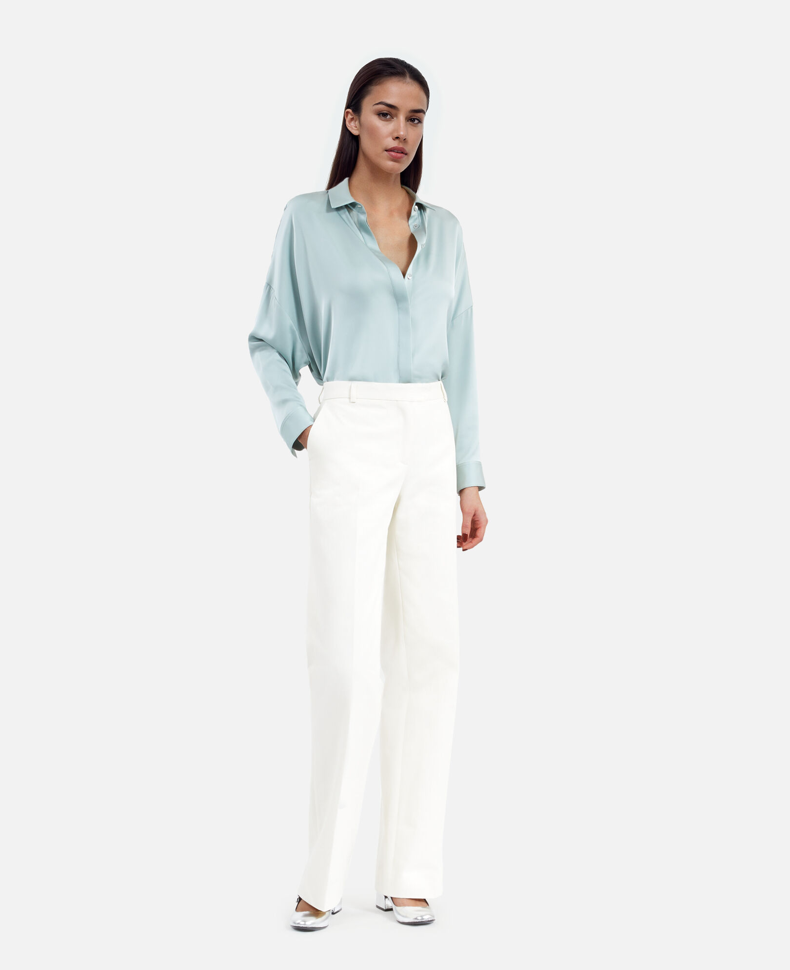 The Kooples WOMEN BLUE/GREEN loose fit celadon silk shirt
