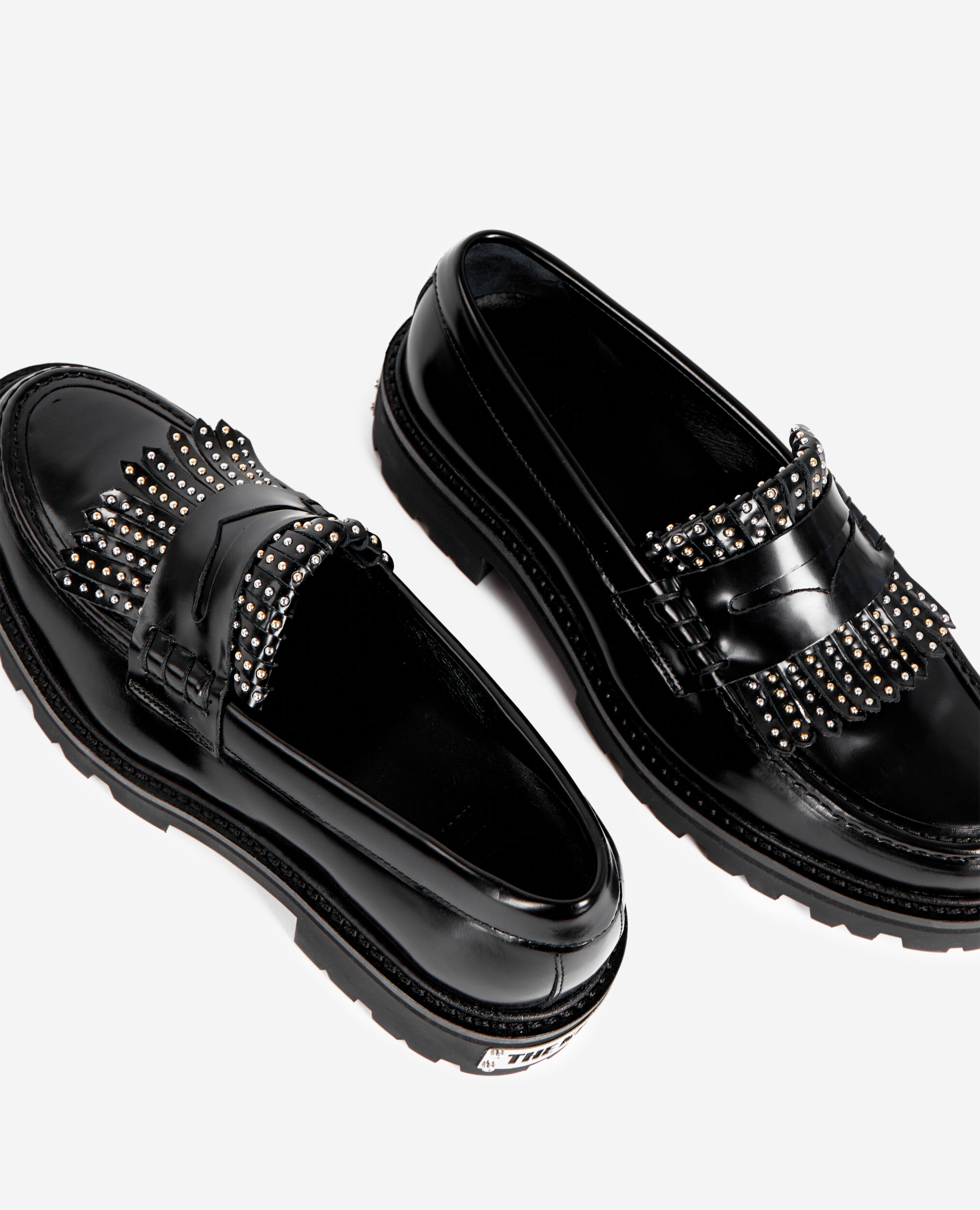 Mocassins Penny en cuir noir avec franges et studs The Kooples France