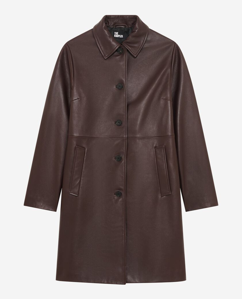 The Kooples FEMME WINE RED manteau long en cuir bordeaux