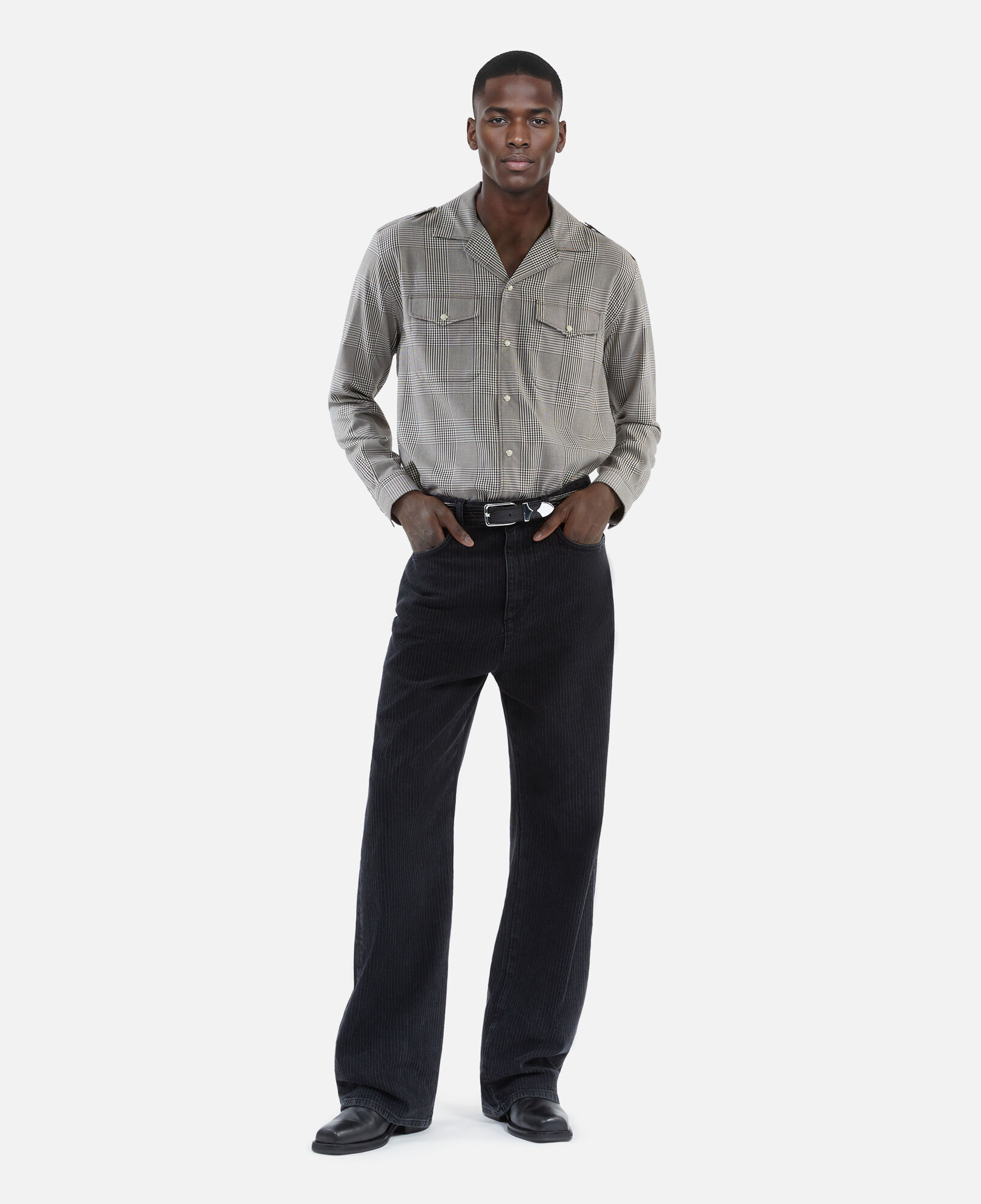 The Kooples MEN BLACK WASHED black ribbed-effect baggy jeans