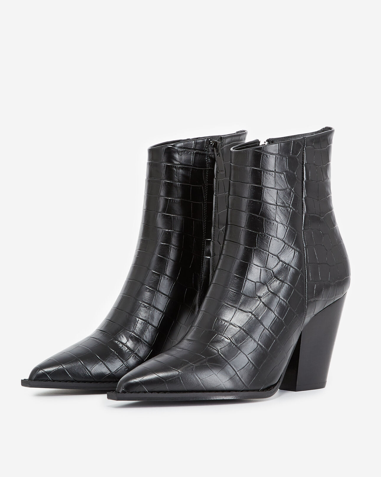 The Kooples FEMME BLACK bottines noires à talon cuir façon croco