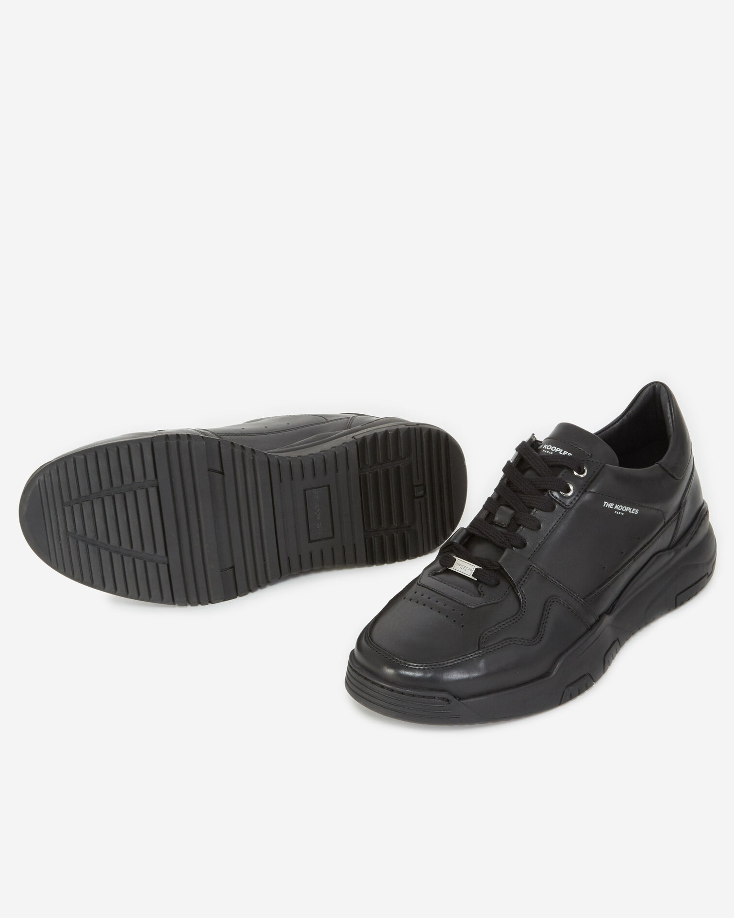 Black leather sneakers with cut-outs, BLACK, hi-res image number null