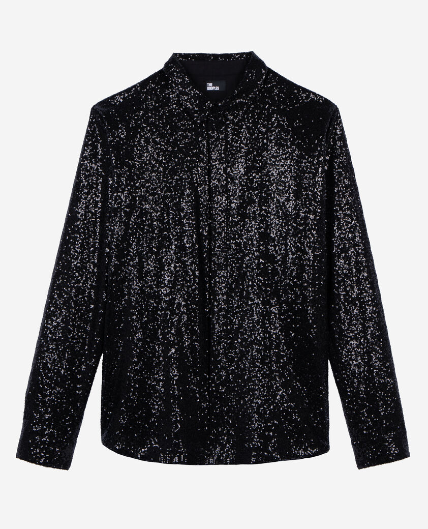 The Kooples HERREN BLACK schwarzes paillettenhemd