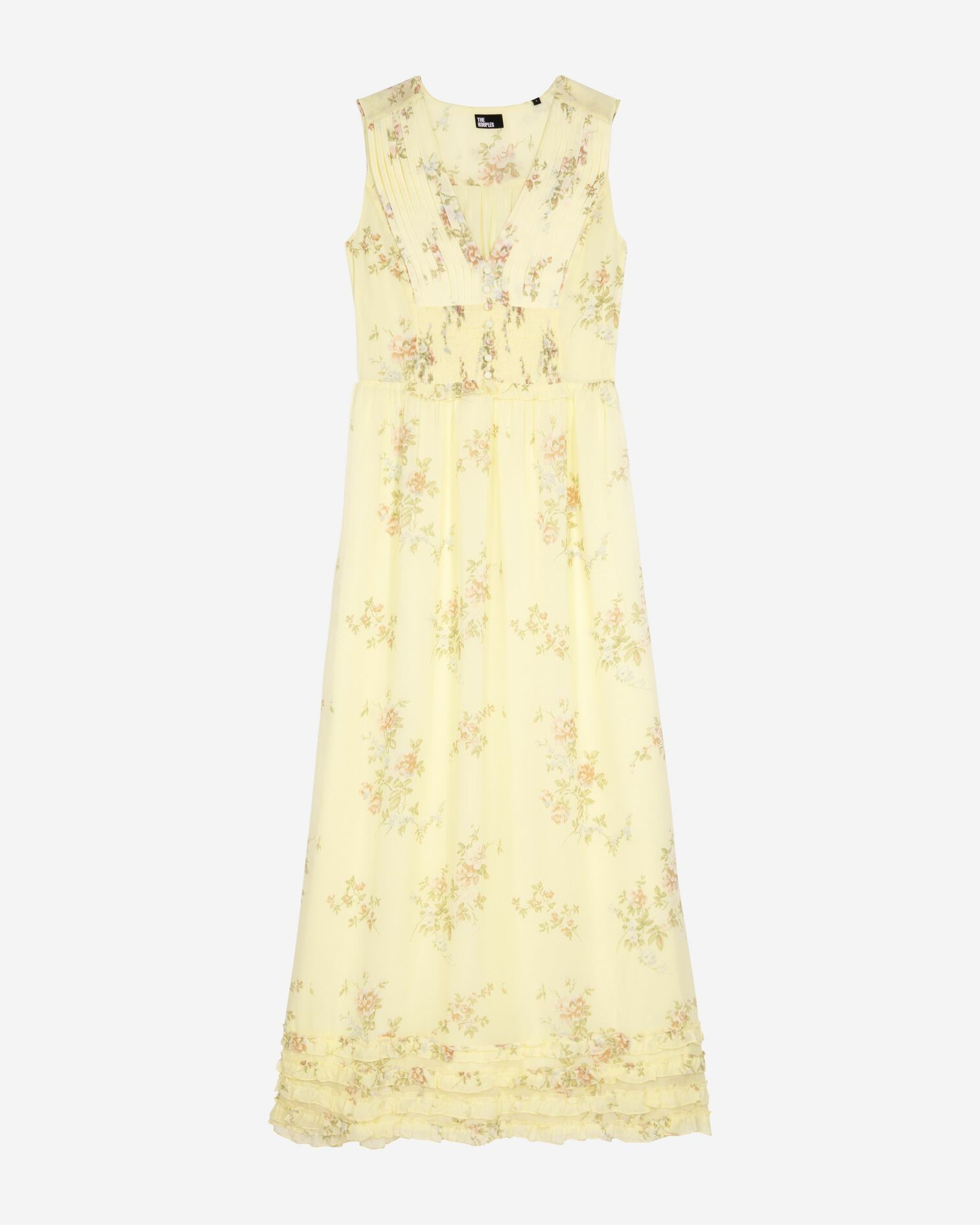 Langes gelbes Kleid mit Blumenmuster, YELLOW, hi-res image number null