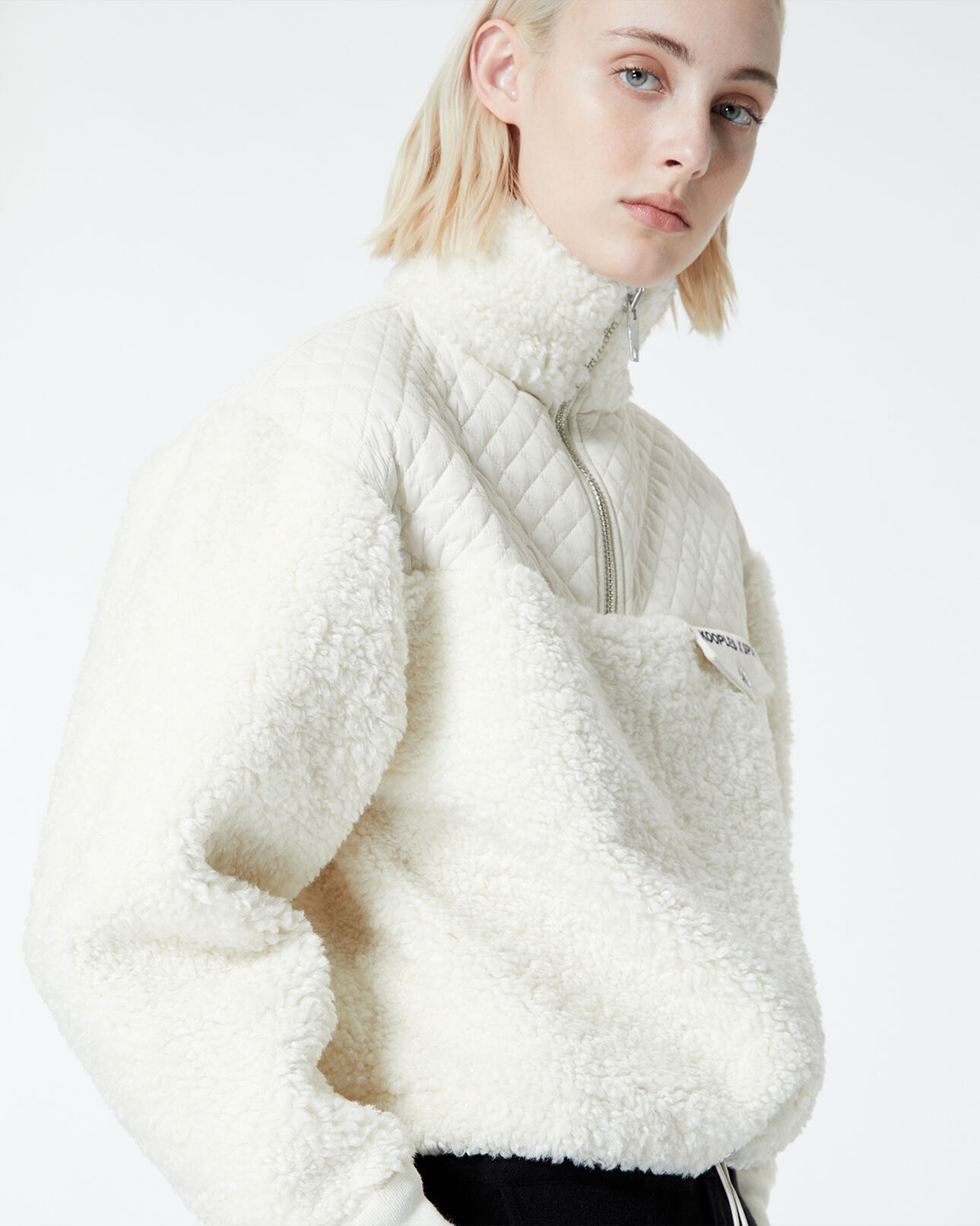 The Kooples FEMME ECRU sweat écru façon mouton détail contrasté