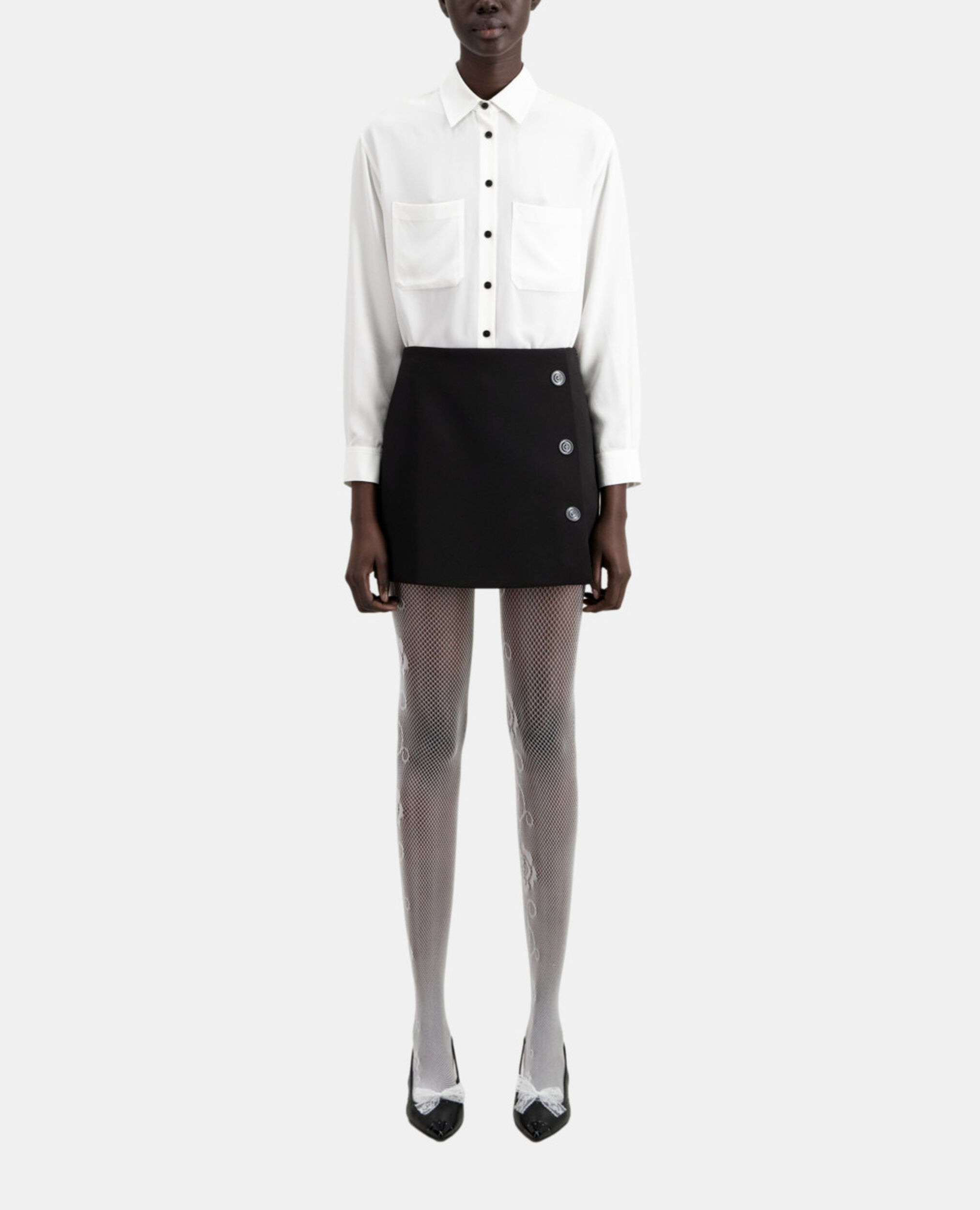 Short black crepe skirt, BLACK, hi-res image number null