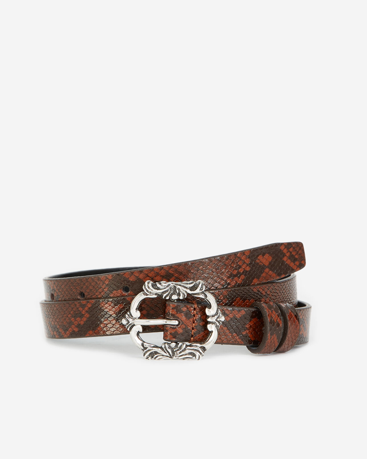 The Kooples MUJER BROWN cinturón piel marrón efecto pitón fino