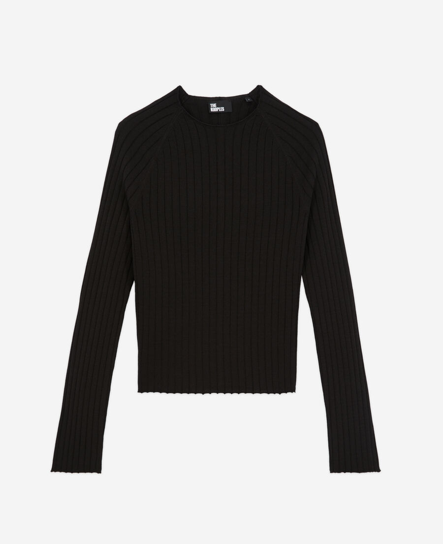 schwarzer pullover mit gerippten details