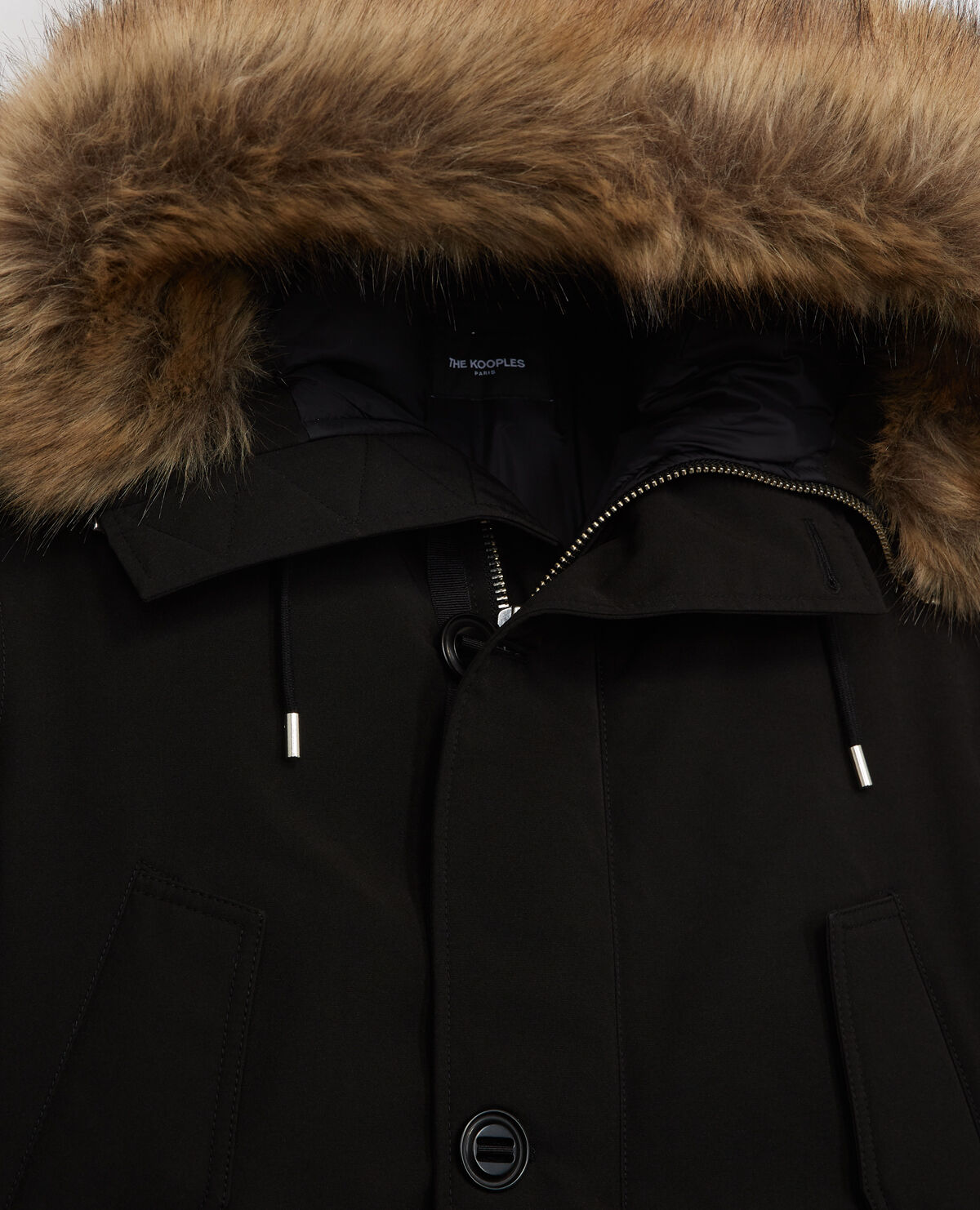 Long black polyester parka with hood The Kooples