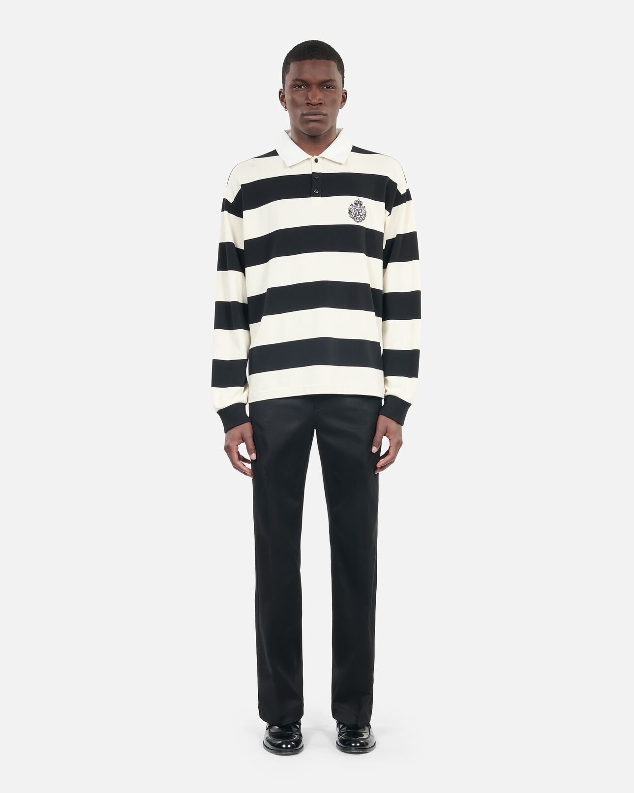 The Kooples MEN BLACK / WHITE long-sleeved black and white striped polo t-shirt