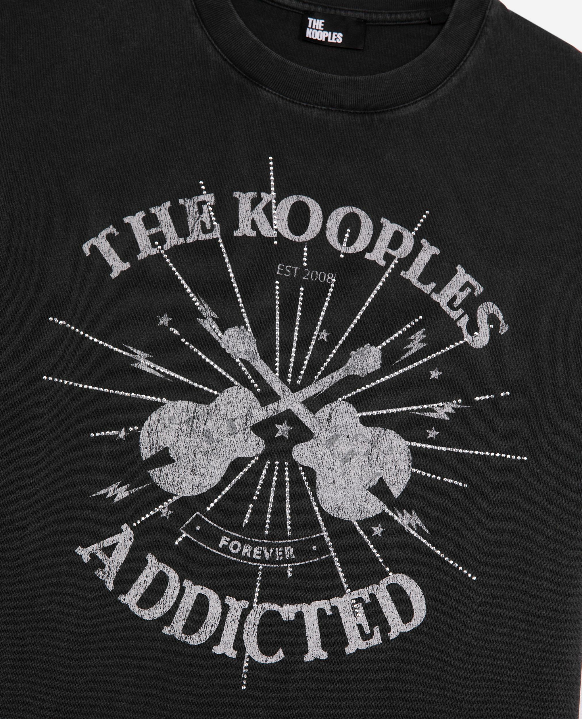 Faded black screen print T-shirt with rhinestones, BLACK WASHED, hi-res image number null