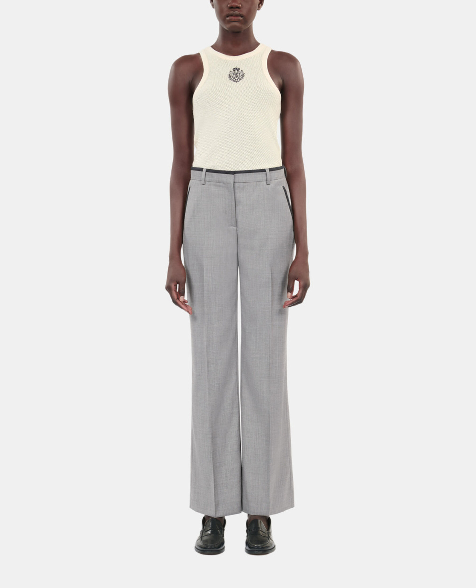 Straight-legged tailored pants in taupe wool, BEIGE MELANGE, hi-res image number null