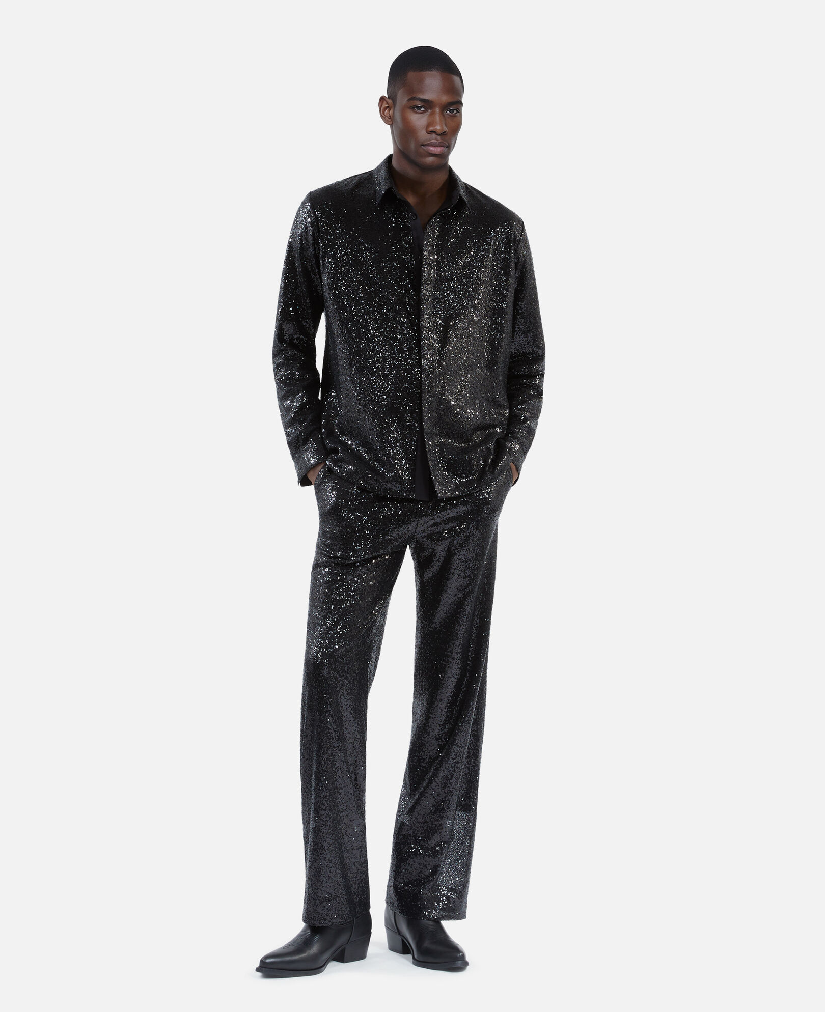 The Kooples MEN BLACK black sequin shirt