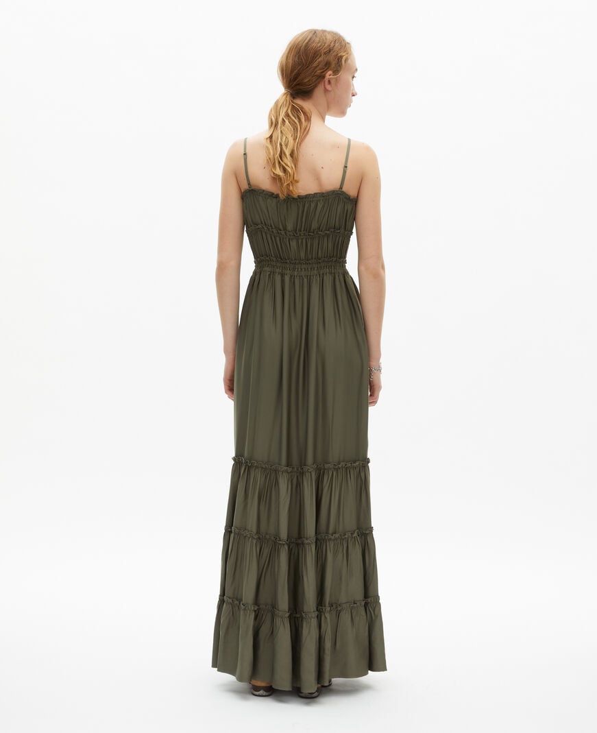 The Kooples WOMEN KAKI STONE long khaki dress with bows