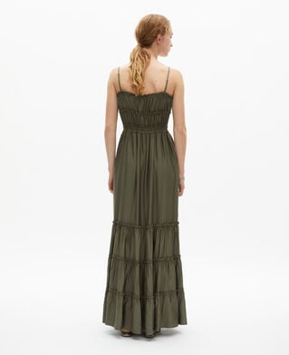 The Kooples WOMEN KAKI STONE long khaki dress with bows