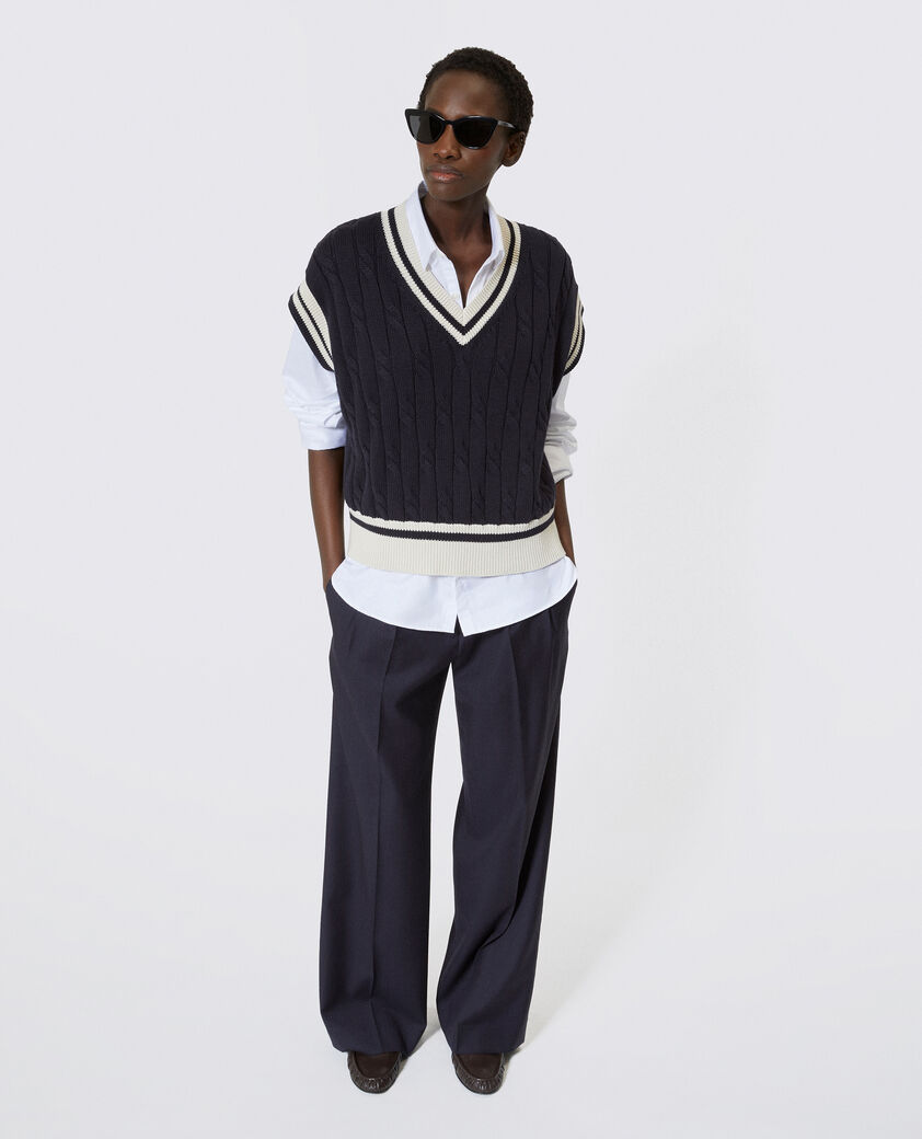 The Kooples DAMEN NAVY ECRU &auml;rmelloser pullover aus baumwolle in marine