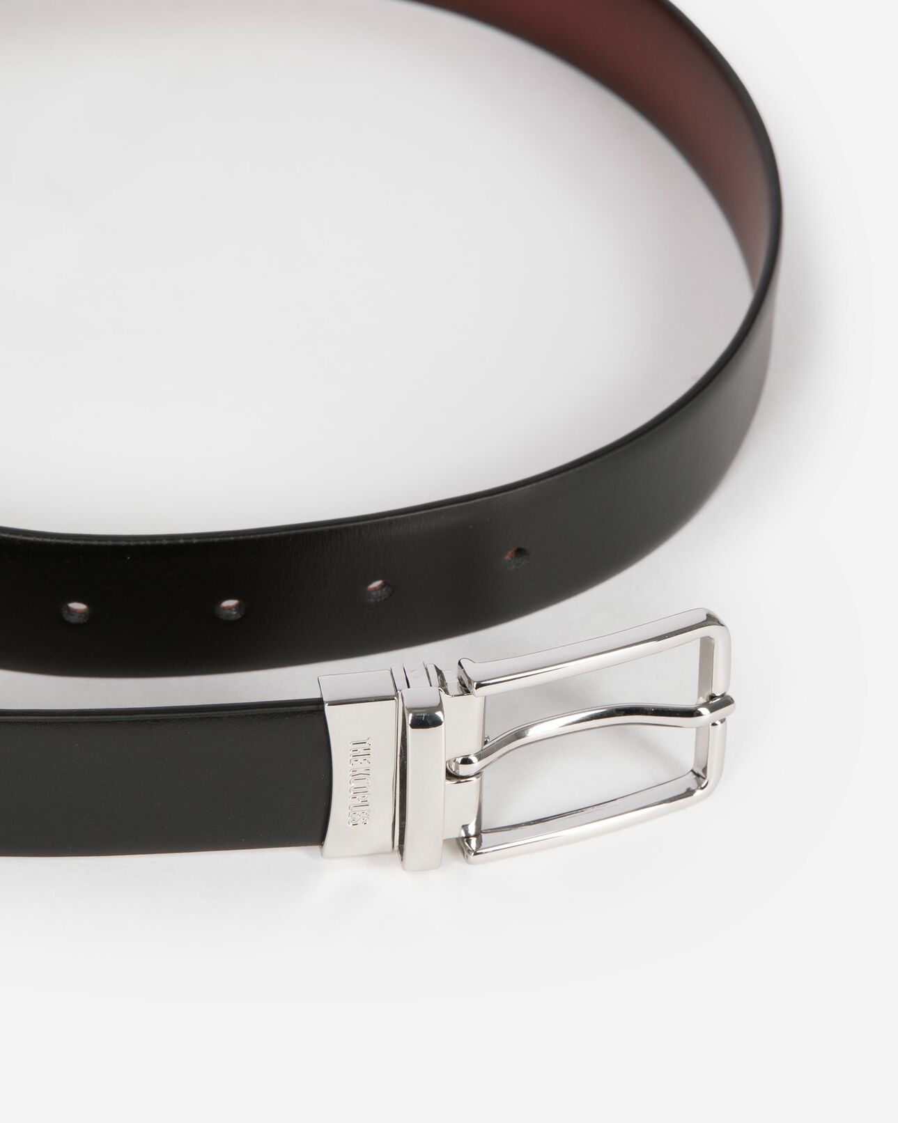 The Kooples HOMME BLACK - BURGUNDY ceinture réversible en cuir bicolore