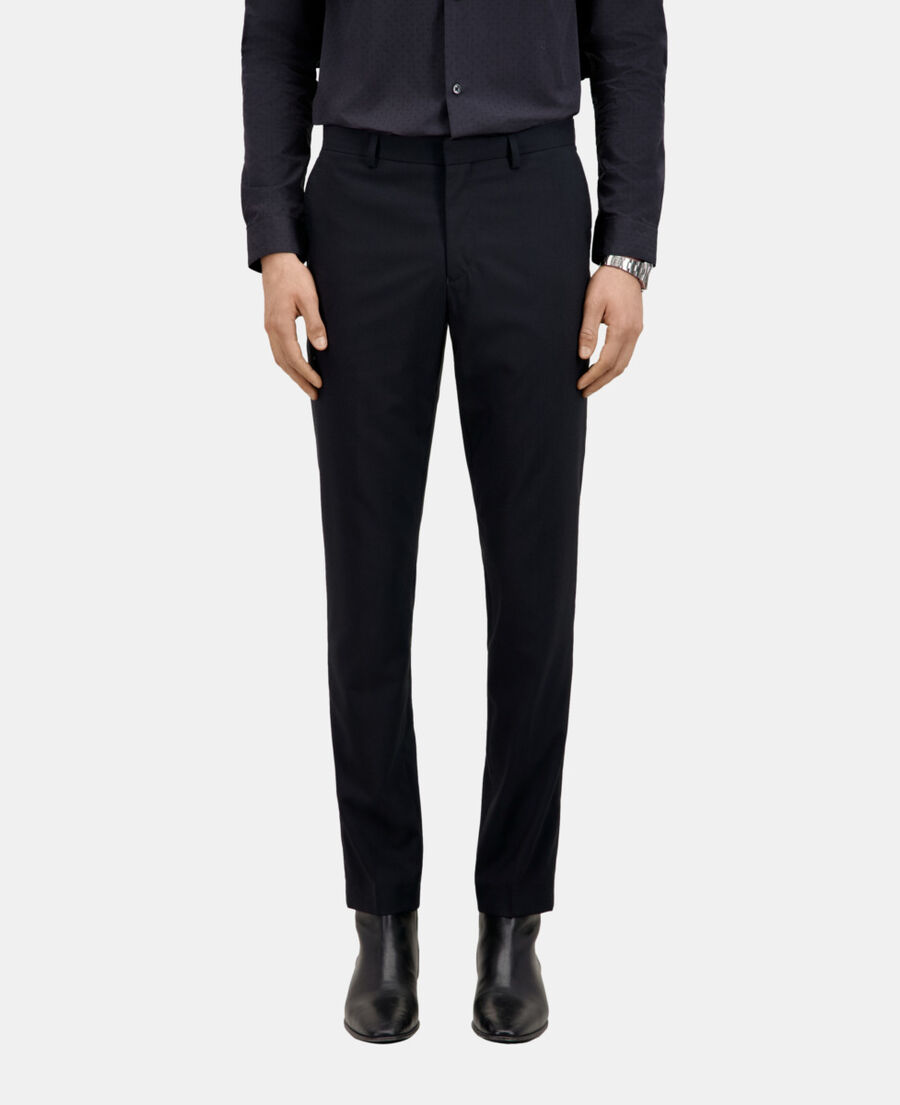 pantalon de costume prince de galles en laine bleu marine