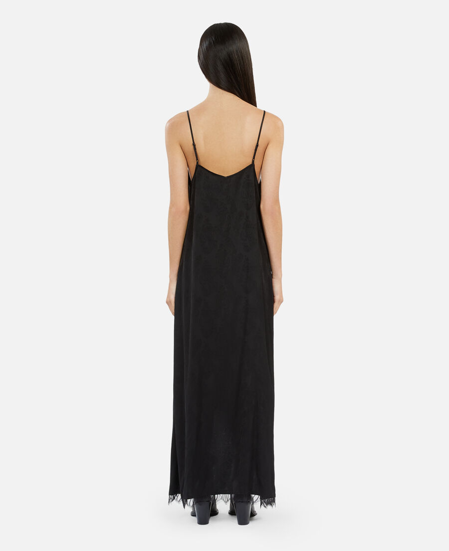 long black floral jacquard slip dress