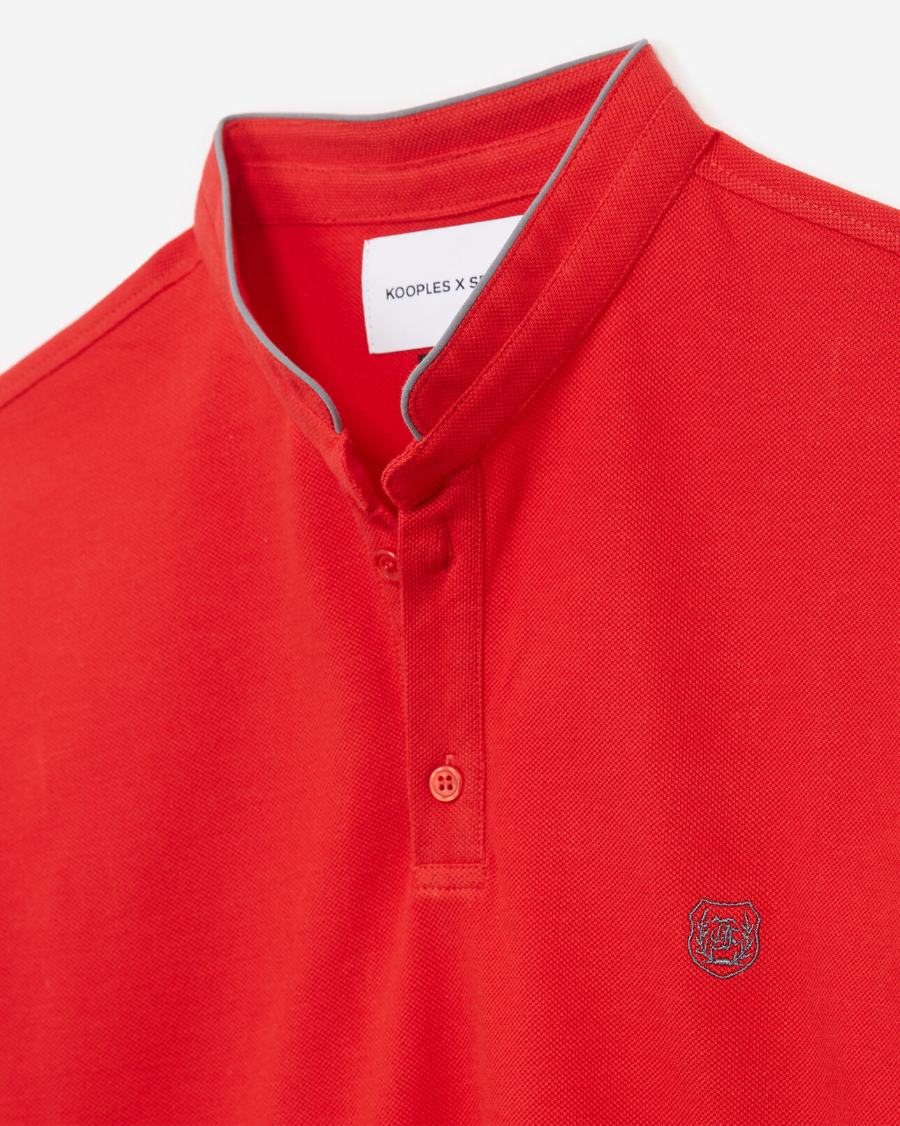 The Kooples H TOMATO RED / GREY BLUE slim-fit red polo, officer collar+slits