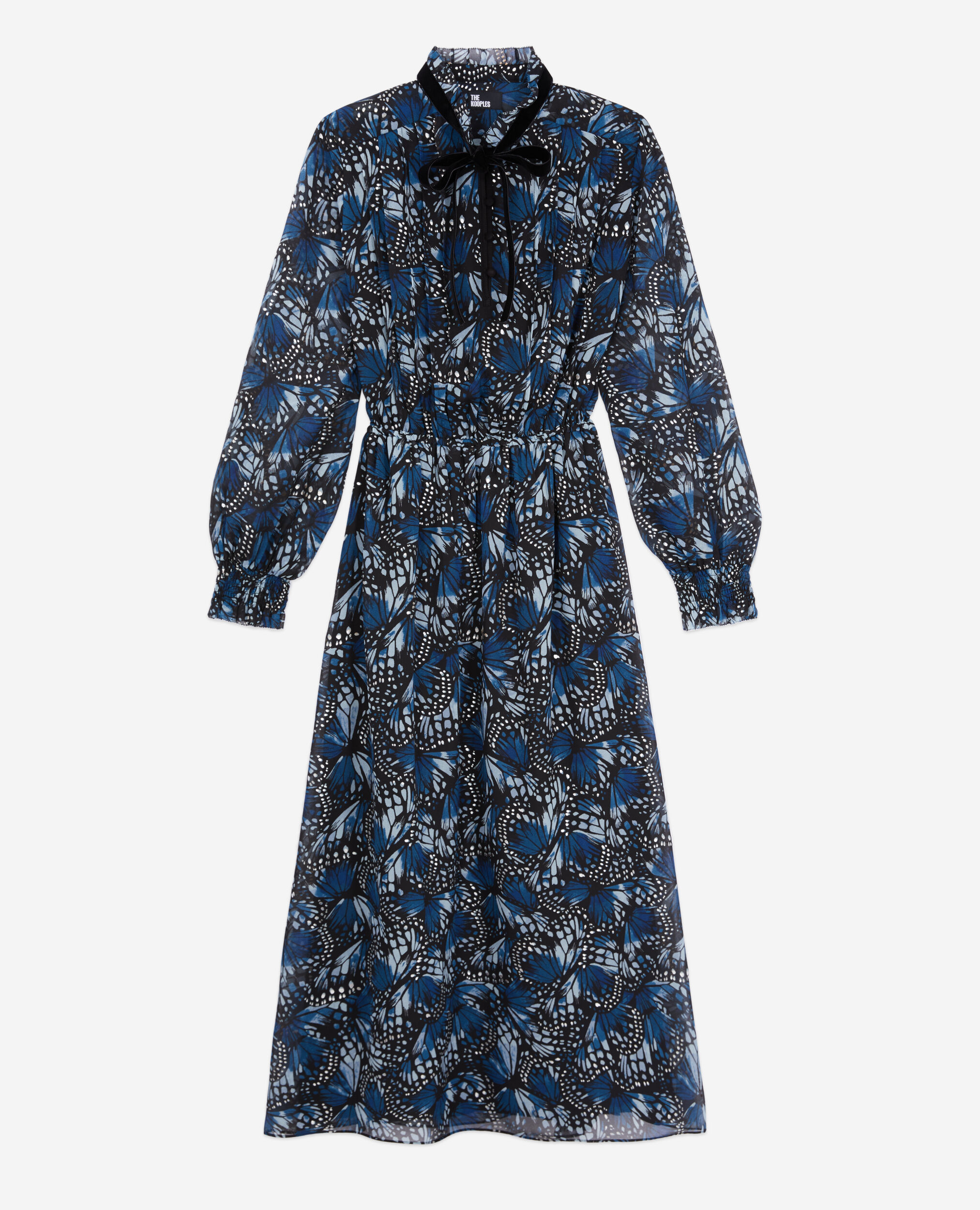 Langes Kleid mit Print und Plissierung, BLUE, hi-res image number null