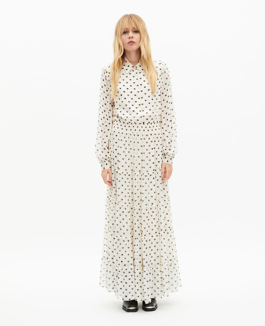 The Kooples WOMEN WHITE / BLACK ecru heart print maxi dress