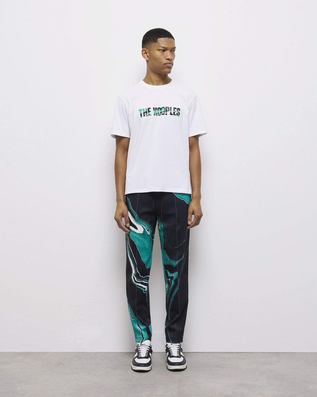 The Kooples MEN WHITE men's white t-shirt with marble screen print logo