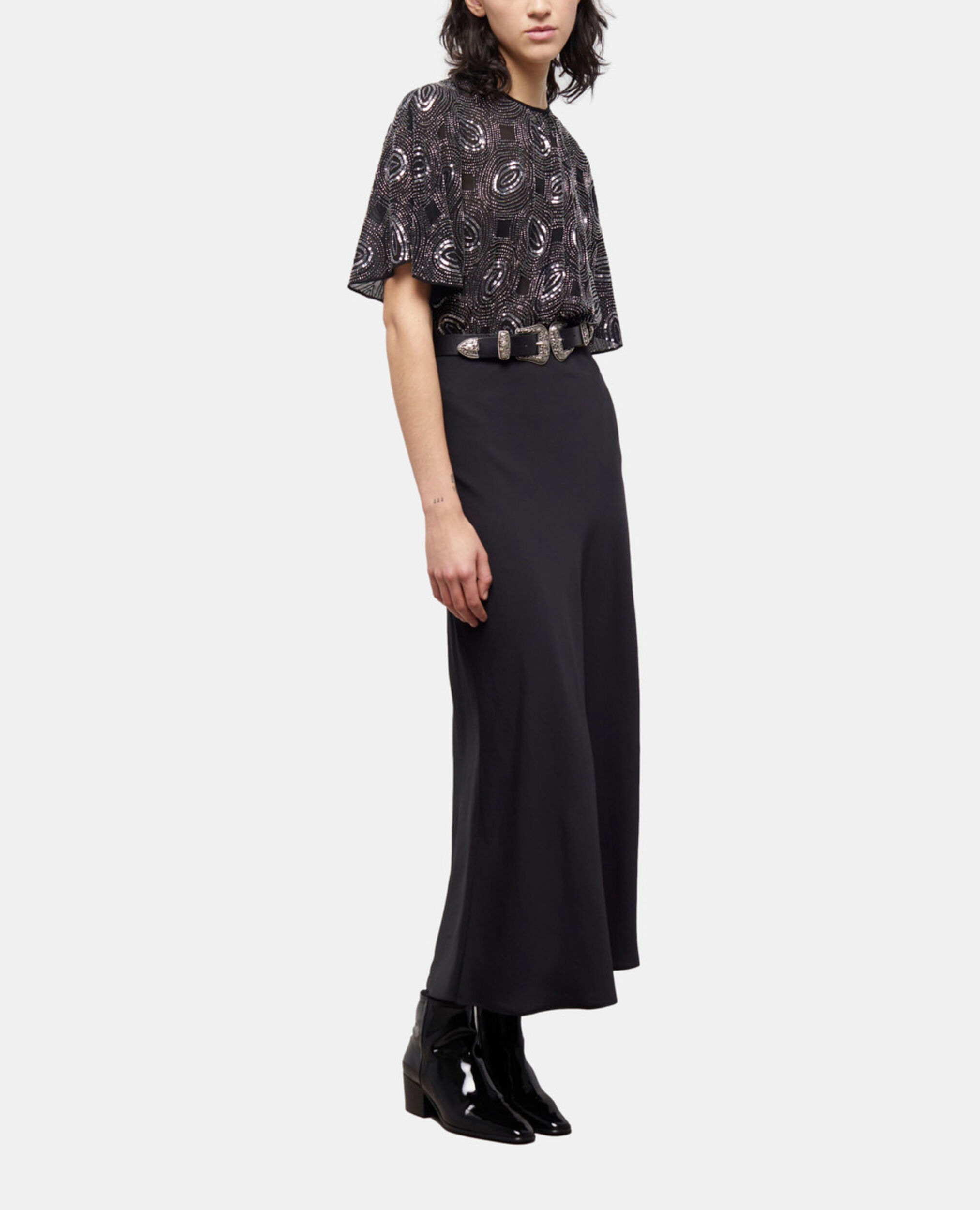 Robe longue noire à perles argentées, BLACK, hi-res image number null