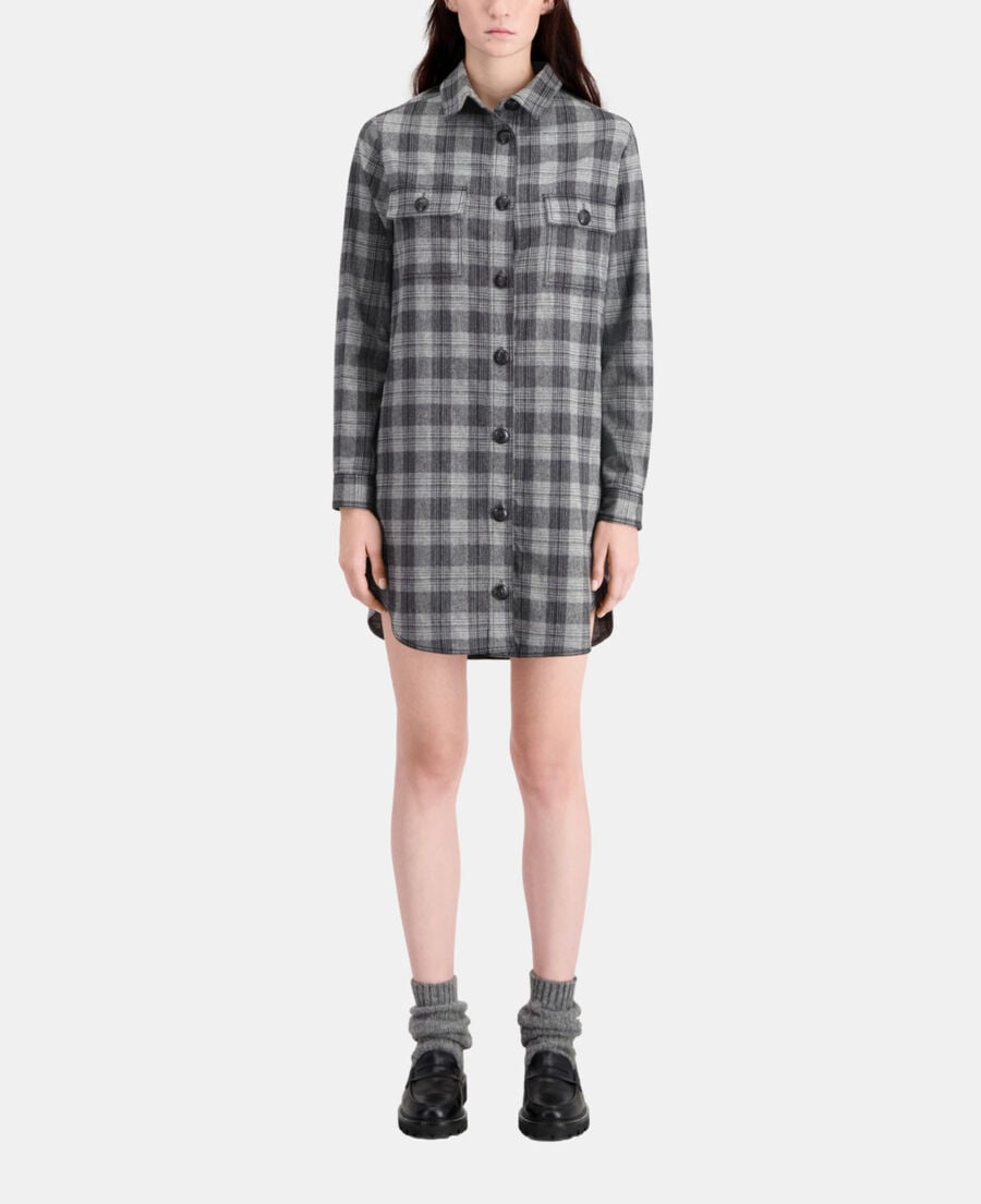 The Kooples FEMME GREY BLACK robe chemise courte à carreaux gris