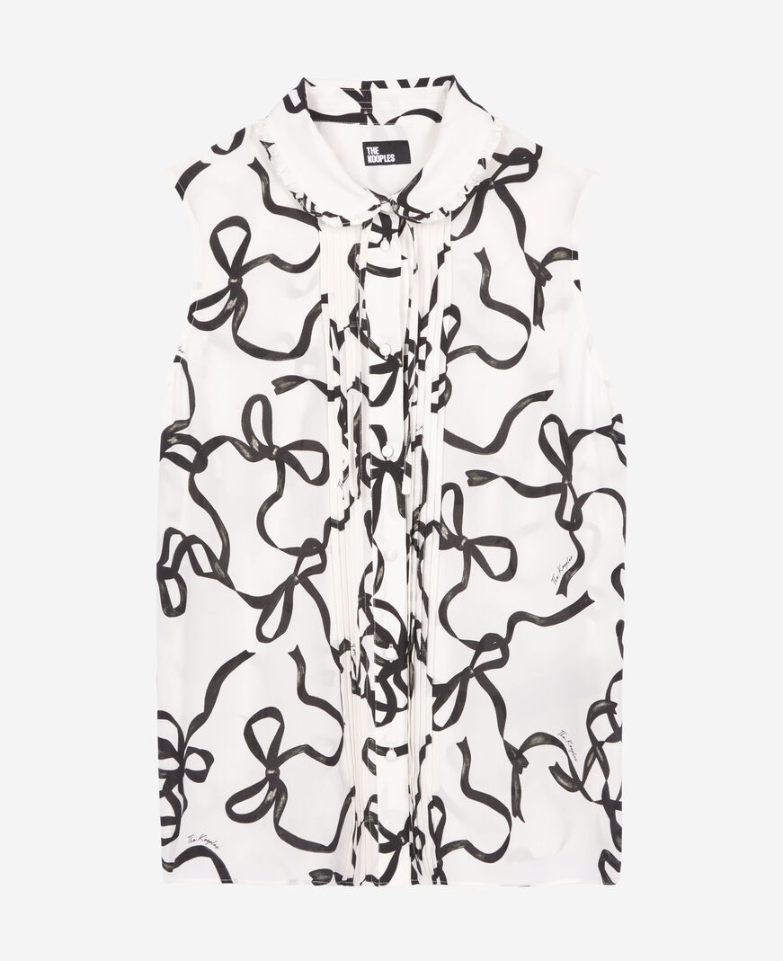 The Kooples WOMEN WHITE / BLACK ribbon print silk shirt
