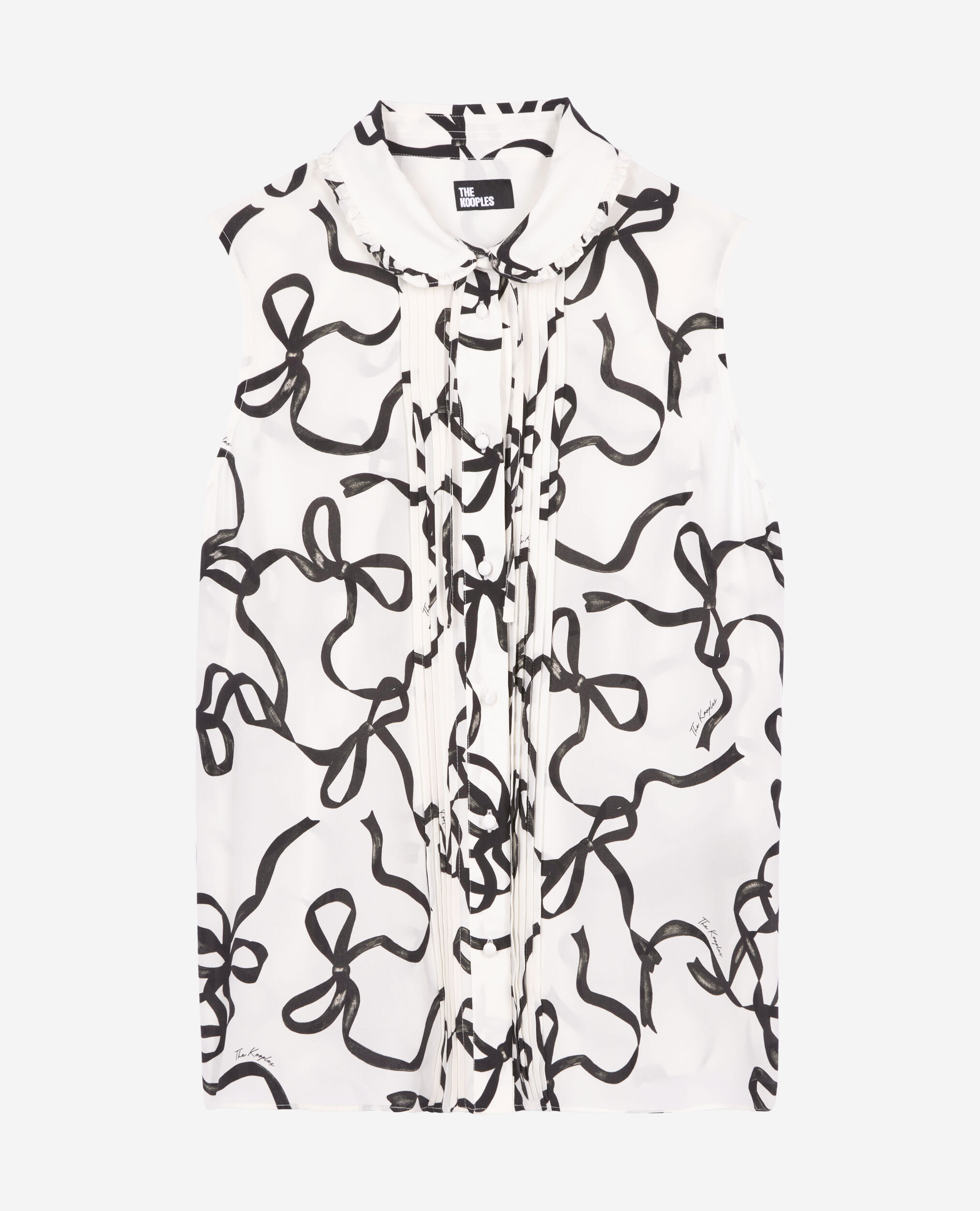 Ribbon print silk shirt, WHITE / BLACK, hi-res image number null