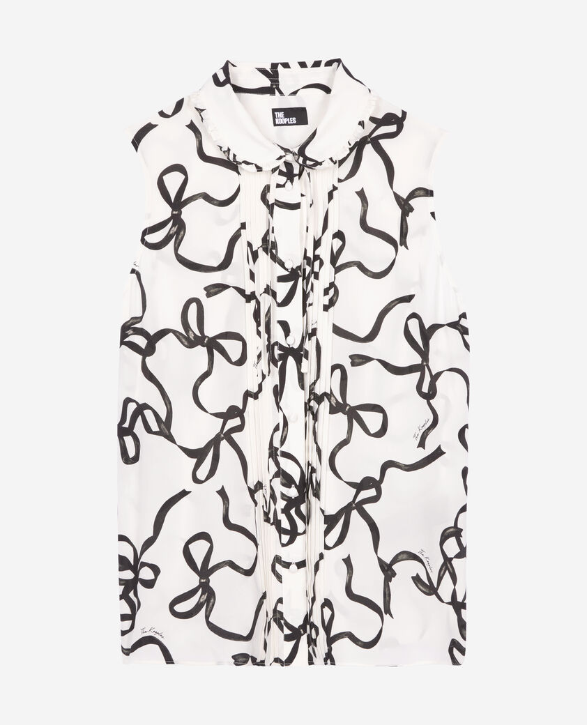 The Kooples WOMEN WHITE / BLACK ribbon print silk shirt
