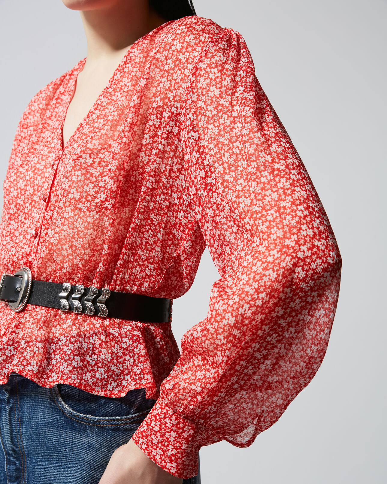 The Kooples WOMEN RED floral printed red shirt with peplum